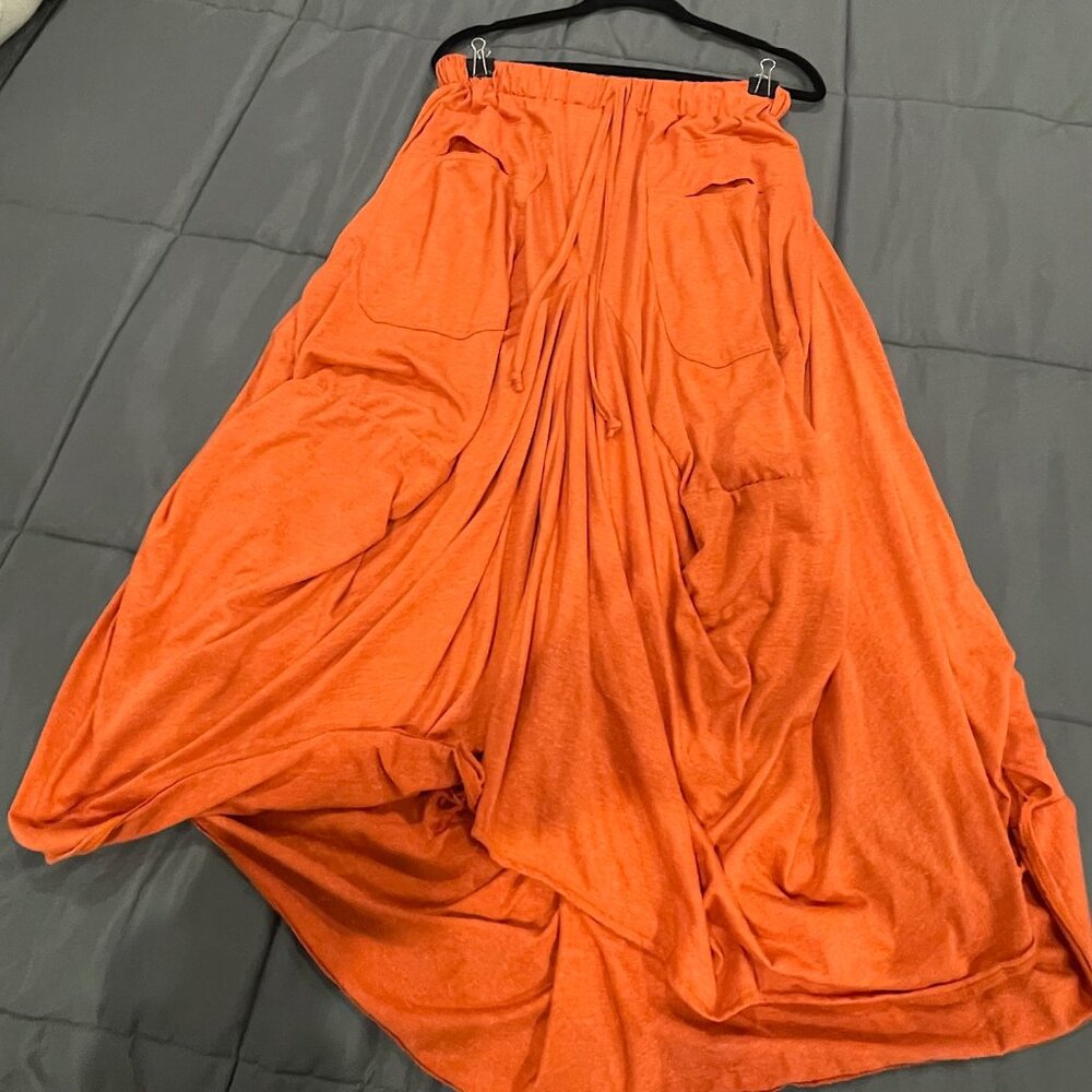 Thaluta Organic Cotton Burnt Orange Maxi Skirt Pockets Boho Ethical Festival-OS - Picture 6 of 14